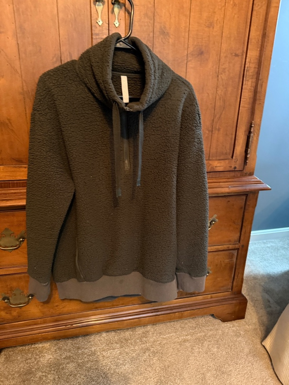Athleta Olive Green Teddy Funnel Neck Jacket